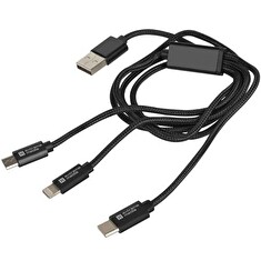 Extreme Media cable microUSB+ Lightning+ USB Typ-C to USB (M), 1m, Black