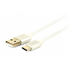 Gembird USB 2.0 cable to type-C, cotton braided, metal connectors, 1.8m, silver