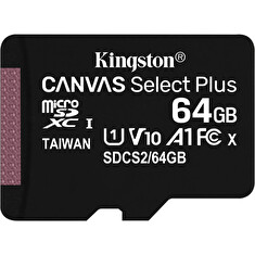 Kingston paměťová karta 64GB Canvas Select Plus microSDHC 100R A1 C10 Card + ADP