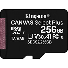 Kingston paměťová karta 256GB Canvas Select Plus microSDHC 100R A1 C10 Card + ADP