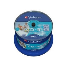 Verbatim CD-R 700MB 52x, 50ks - média, Wide Inkjet Printable - AZO, spindle, bez ID dodavatele, matný
