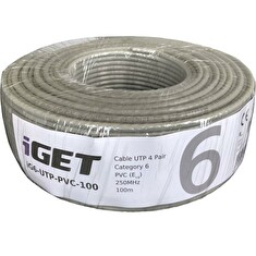 Síťový kabel iGET CAT6 UTP PVC Eca 100m/box, kabel drát, s třídou reakce na oheň Eca