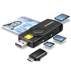 AXAGON CRE-SMP2A, USB-A + USB-C PocketReader 4-slot čtečka Smart card (eObčanka) + SD/microSD/SIM