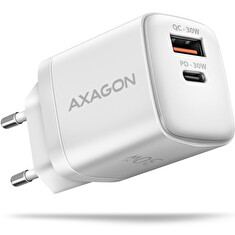AXAGON ACU-PQ30W Sil nabíječka do sítě 30W, 2x port (USB-A + USB-C), PD3.0/PPS/QC4+/AFC/Apple, bílá