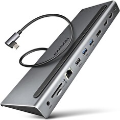 AXAGON HMC-4KX3, USB 3.2 Gen 1 hub, porty 3x USB-A, DP, HDMI 4k/60Hz, RJ-45, čtečka karet, PD 100W, kabel USB-C 40cm