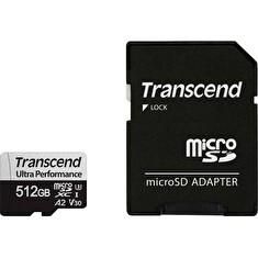Transcend 512GB microSDXC 340S UHS-I U3 V30 A2 3D TLC (Class 10) paměťová karta (s adaptérem), 160MB/s R, 125MB/s W