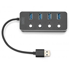 DIGITUS USB 3.0 Hub, 4 porty, přepínač Hliníkové pouzdro