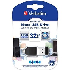 USB flash disk "Nano", 32GB, USB 2.0 + micro USB adapter, pro tablety, VERBATIM