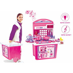 HR G21 Dětská kuchyňka s příslušenstvím v kufru růžová