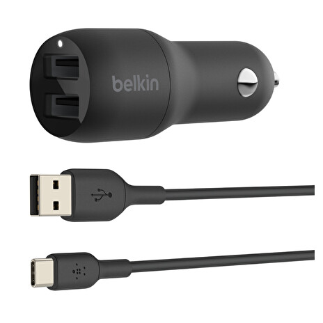 Belkin 24W Duální USB-A nabíječka do auta + 1m USB-C kabel, černá