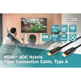 DIGITUS HDMI AOC hybridní optický kabel, Type A M/M, 10m, UHD 8K@60Hz, CE, gold, bl