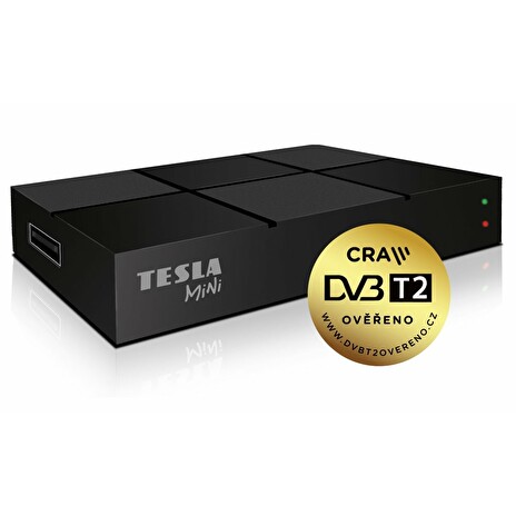 TESLA DVB-T/T2 přijímač TE-380 mini/ Full HD/ H.265/HEVC/ CRA ověřeno/ PVR/ EPG/ USB/ HDMI/ černý