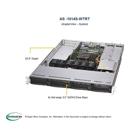 SUPERMICRO A+ Server 1U 1x SP3, 8x DDR4, 4x 3,5" (4xNVMe opt.), 2x500W(plat), 2x10GbE, IPMI