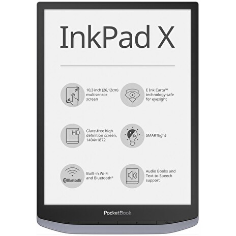 POCKETBOOK e-book reader InkPad X/ 32GB/ 10,3"/ Wi-Fi/ BT/ USB C 2.0/ čeština/ Linux 3.10.65/ metalická šedá