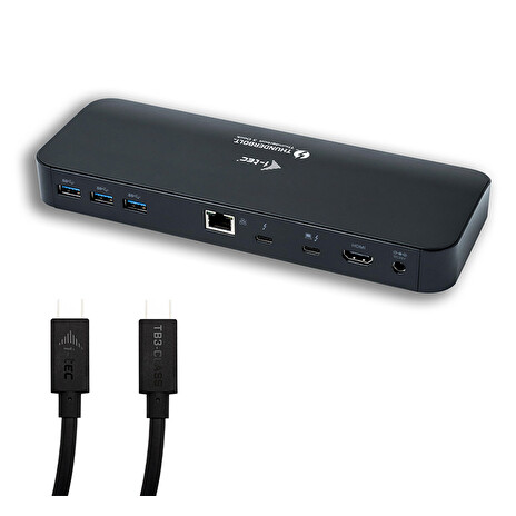 i-tec Thunderbolt 3 Dual 4K Docking Station + USB-C to DP Cable (1,5 m) with Power Delivery 85W + Two TB3 Cables: 150cm