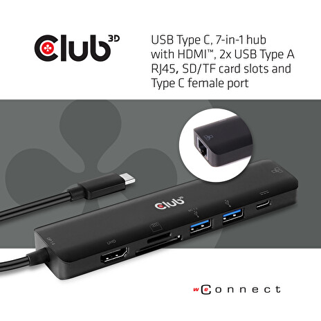 Club3D hub USB-C 3.2 Gen1 7in1 Hub HDMI 4K60Hz SD