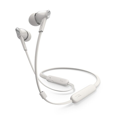 TCL bluetooth sluchátka do uší, mikrofon, BT 5.0, Strong Bass, 10-22K, 107 dB, Repro: 8.6mm, 16 Ohm, bílá