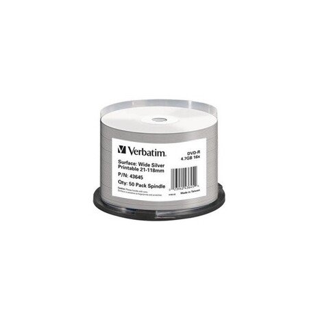 VERBATIM DVD-R(50-Pack)Spindle/Printable/16x/4.7GB/NON-ID /Silver Inkjet