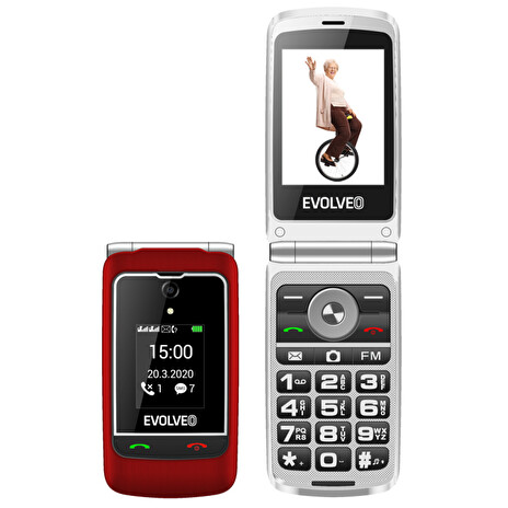 EVOLVEO EasyPhone FG, vyklápěcí mobilní telefon 2,8" pro seniory s nabíjecím stojánkem (červená barva)