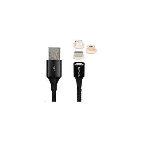 4smarts magnetický kabel GRAVITYCord 2.0 s USB-C, microUSB a Lightning konektory, délka 50 cm, černá