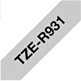 Brother TZE-R931 - kazeta TZ šířky 12mm, TEXTILNÍ páska 4m- pro tvorbu dárků - NELEPÍCÍ - STŘÍBRNÁ PÁSKA, ČERNÝ POTISK