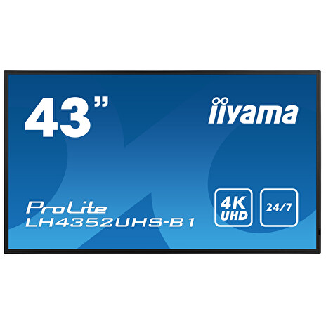 43" iiyama LH4352UHS-B1: IPS, 4K UHD, 500cd/m2, 24/7, LAN, Android 8.0, černý