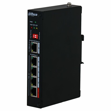 Dahua PoE/LAN extender, 1x PoE-in 90W 1Gb, 4x PoE-out 100Mb, 802.3af/at/bt, Hi-PoE, extend mód 10Mb 250m, -30až+60st.