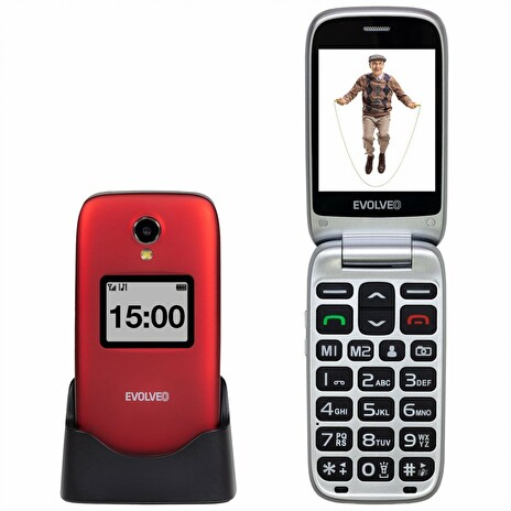 EVOLVEO EasyPhone FP, vyklápěcí mobilní telefon 2.8" pro seniory s nabíjecím stojánkem (červená)