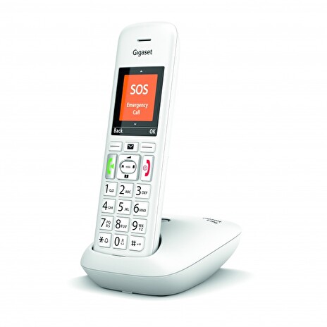 SIEMENS Gigaset E390 - DECT/GAP bezdrátový telefon, dětská chůvička, SOS funkce, bílá