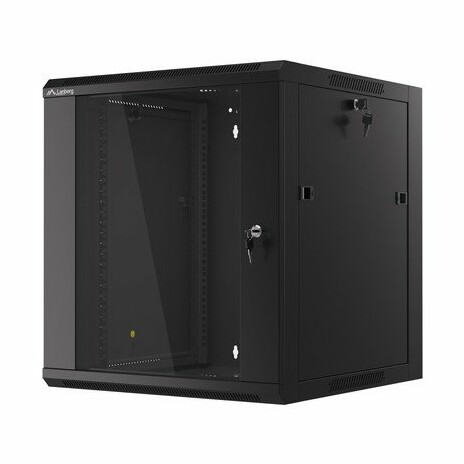 LANBERG Nástěnná jednodílná skříň 19", 12U 570x600 snadná a rychlá montáž (v rozloženém stavu) černá (RAL9004)