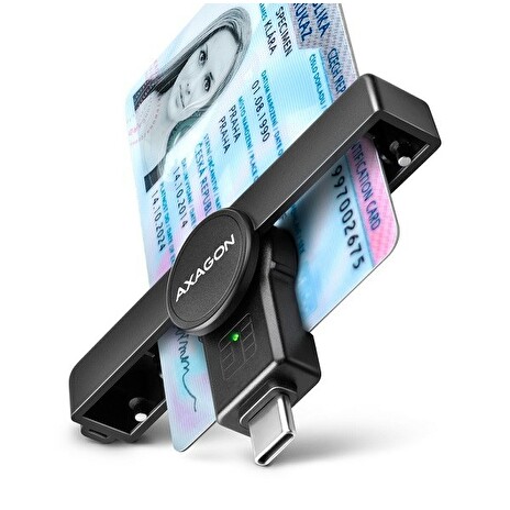 AXAGON CRE-SMPC Skládací kapesní USB-C čtečka kontaktních Smart karet. Vhodná pro aplikaci eObčanka