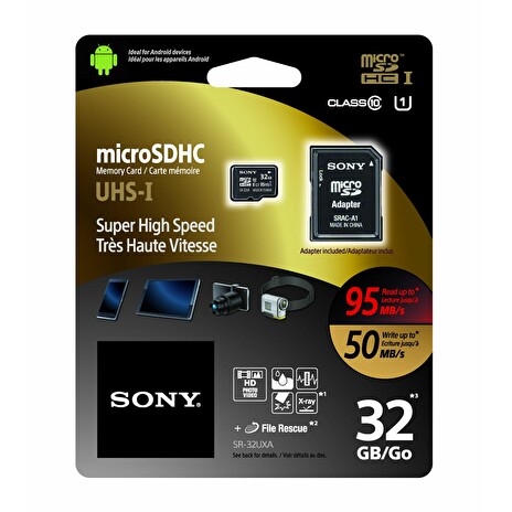 SDHC 32GB micro paměťová karta SR32UXA High speed UHS-I (95MB/s), Class 10 + SD adaptér Sony