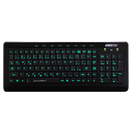AMEI Keyboard AM-K3001G Professional Letter Green Illuminated Keyboard (CZ layout)