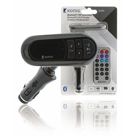 König CSBTFMTRANS100 - FM Transmitter Audio do auta, Bluetooth, Jack 3.5 mm, černá