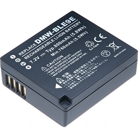Baterie T6 power Panasonic DMW-BLE9, 800mAh, černá