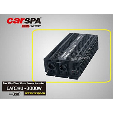 Napěťový měnič Carspa CAR3KU-12 12V/230V+USB 3000W, modifikovaná sinus