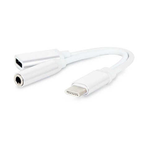 Gembird audio adaptér kabel USB-C na 3,5mm jack + USB-C, bílý